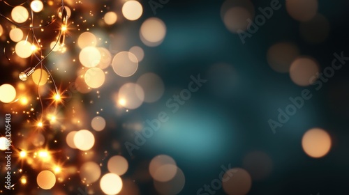 An abstract image featuring radiant golden bokeh lights, creating a festive and warm atmosphere that evokes feelings of joy, celebration, and comfort. photo