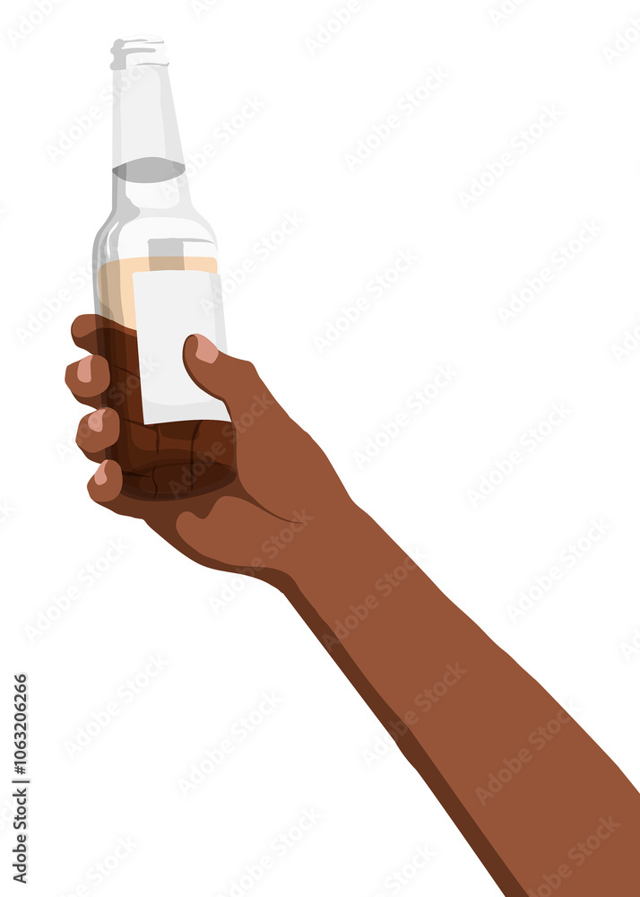 Beer bottle png sticker, held by hand, drink illustration design Beer bottle png sticker, held by hand, drink illustration design