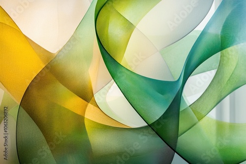 Eco-innovation abstract art with modern, flowing shapes representing renewable energy and natural synergy