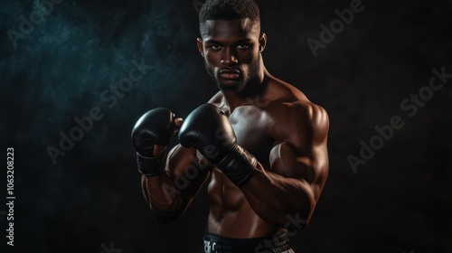 Black man, boxing and fitness of portrait on studio background, power workout and fist impact of mma fight. Male person, athlete and exercise goal, bodybuilder and strong muscles of sport competition