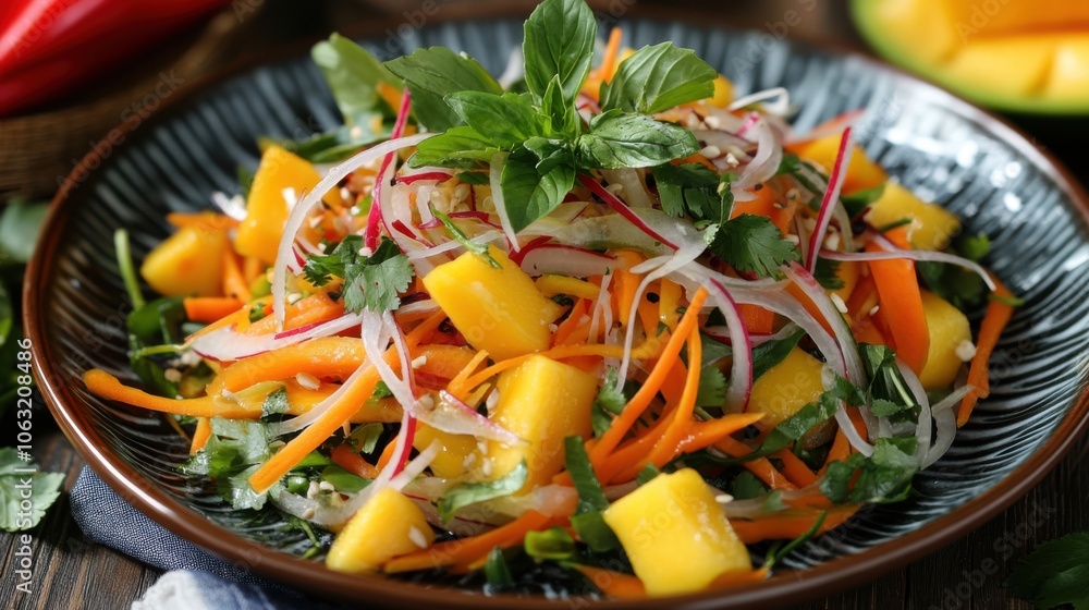 A colorful Thai salad, overflowing with fresh ingredients A colorful Thai salad, overflowing with fresh ingredients