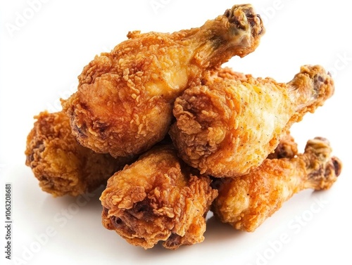 A stack of crispy fried chicken pieces with a golden-brown, crunchy texture Isolated on white background photo