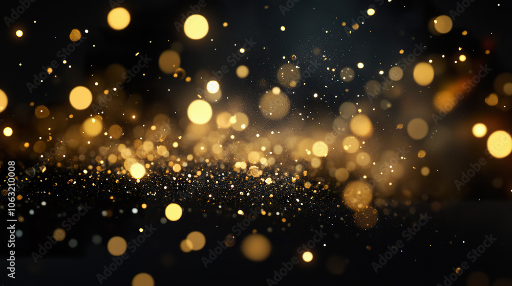 Glittering gold bokeh lights on dark background for festive celebrations Glittering gold bokeh lights on dark background for festive celebrations