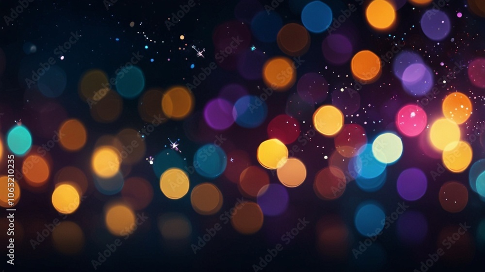 Fototapeta premium a bright and colorful abstract digital artwork featuring sparkling lights on a dark background. The lights vary in size and brightness, and the dominant colors are blue, yellow, purple, and orange