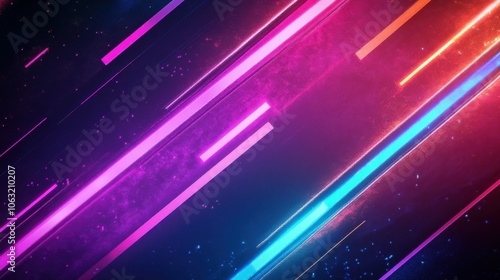 Abstract geometric background of colorful neon lines glowing in the dark. Futuristic wallpaper