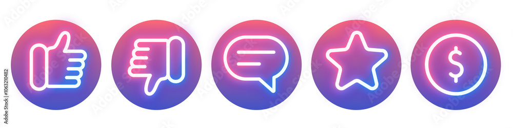 Naklejka premium Line neon icon png element set on transparent background