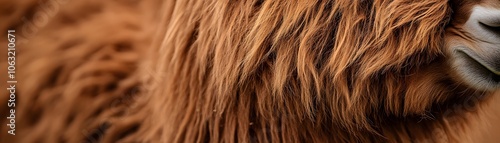 Close-up of a Highland Cow's Shaggy Brown Fur photo