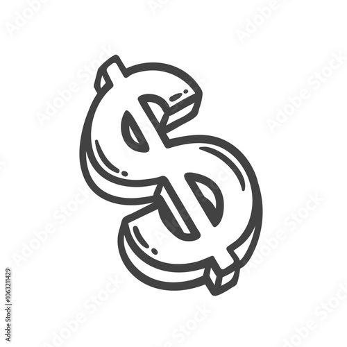 Dollar sign line icon. Outline hand drawn symbol of USA currency, bank payment and exchange money. Wealth, treasure mascot, dollar shape for bag, wallet and piggy bank icon vector illustration