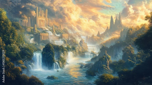 depiction of the vision of Ezekiel, where a river flows from the temple and brings life to everything it touches, symbolizing Godâ€™s healing and renewal,