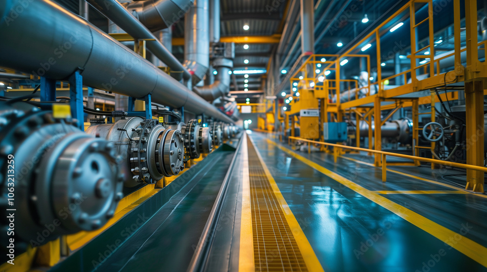 A large industrial building with pipes and valves A large industrial building with pipes and valves