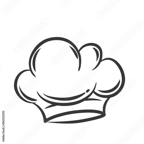 Chef hat icon, contour catering service symbol. Funny toque for head of professional chef or baker. Restaurant, bakery and cooking recipe mascot, hand drawn cookers cap icon vector illustration
