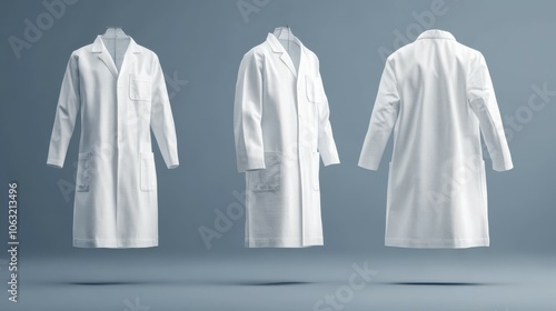 Front and side views of a white lab coat mockup