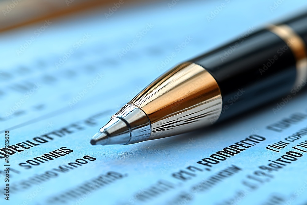 Close-up of a Golden Pen Point on a Blue Paper Close-up of a Golden Pen Point on a Blue Paper