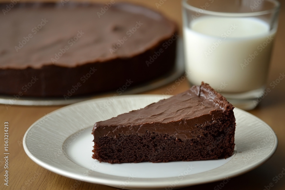 A rich slice of chocolate cake on a decorative plate served with a glass of milk, capturing the essence of a classic dessert treat.
A rich slice of chocolate cake on a decorative plate served with a glass of milk, capturing the essence of a classic dessert treat.