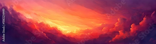 Abstract Painting of Red and Orange Clouds in a Sunset Sky