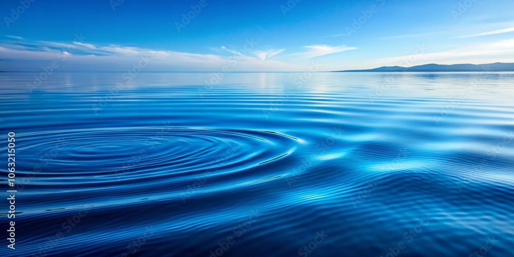 A Single Ripple on Calm Blue Water with Distant Mountains, Water Ripples, Ocean, Nature, Blue A Single Ripple on Calm Blue Water with Distant Mountains, Water Ripples, Ocean, Nature, Blue