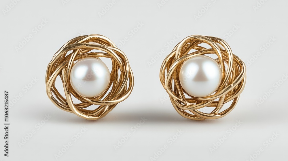 elegant and sculptural gold stud earrings with pearls, elegant and sculptural gold stud earrings with pearls,