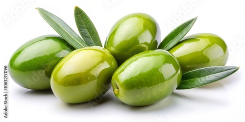 Wallpaper Mural Green Olives with Leaves on White Background, olives, fruit, food, healthy Torontodigital.ca