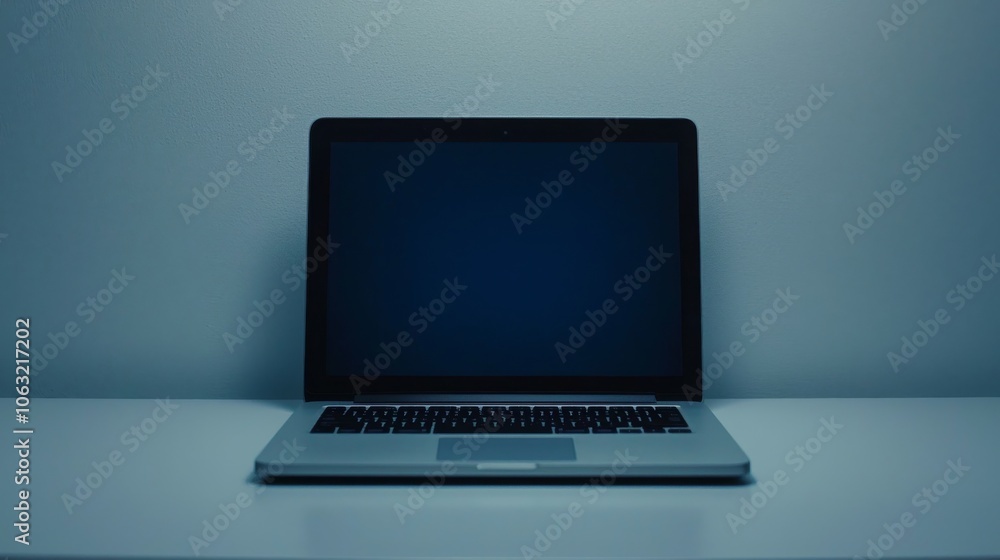 Minimal Laptop on Clean White Desk Background Minimal Laptop on Clean White Desk Background