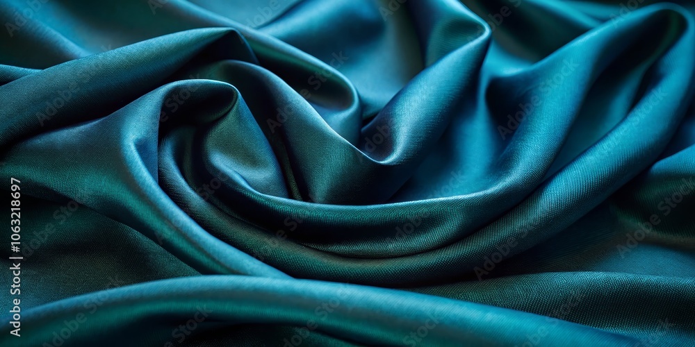 Teal Satin Fabric Draped in Abstract Waves, Fabric Texture, Silk, Satin, Drape Teal Satin Fabric Draped in Abstract Waves, Fabric Texture, Silk, Satin, Drape