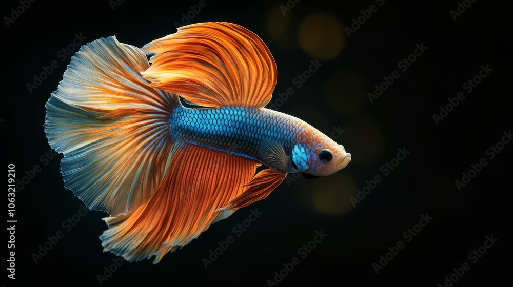 Betta fish. Colorful fighting Siamese fish with beautiful silk tail isolated on black. Amazing exotic tropical fish Betta fish. Colorful fighting Siamese fish with beautiful silk tail isolated on black. Amazing exotic tropical fish