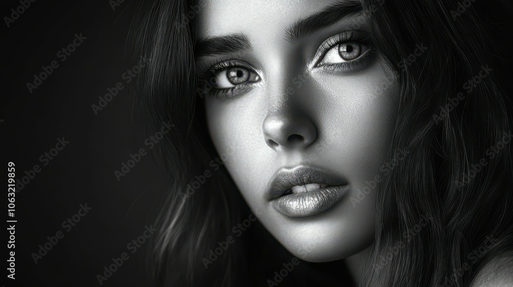 Black and white portrait of a beautiful woman. Black and white portrait of a beautiful woman.