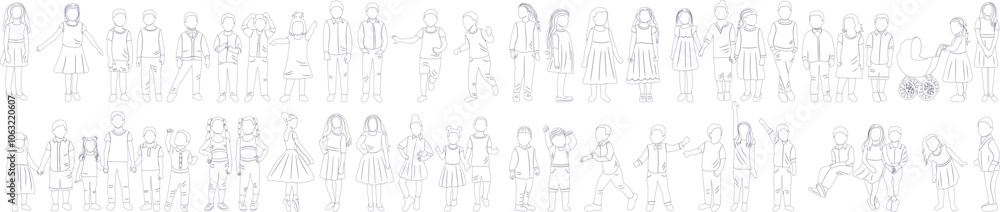 set of children sketch, outline on white background, vector set of children sketch, outline on white background, vector