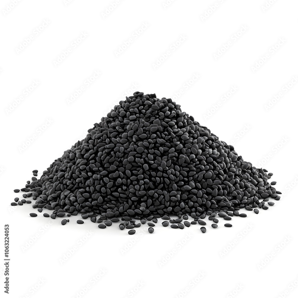 a realistic black sesame seed pile, textured surface, deep color, photorealistic, isolated on white background a realistic black sesame seed pile, textured surface, deep color, photorealistic, isolated on white background