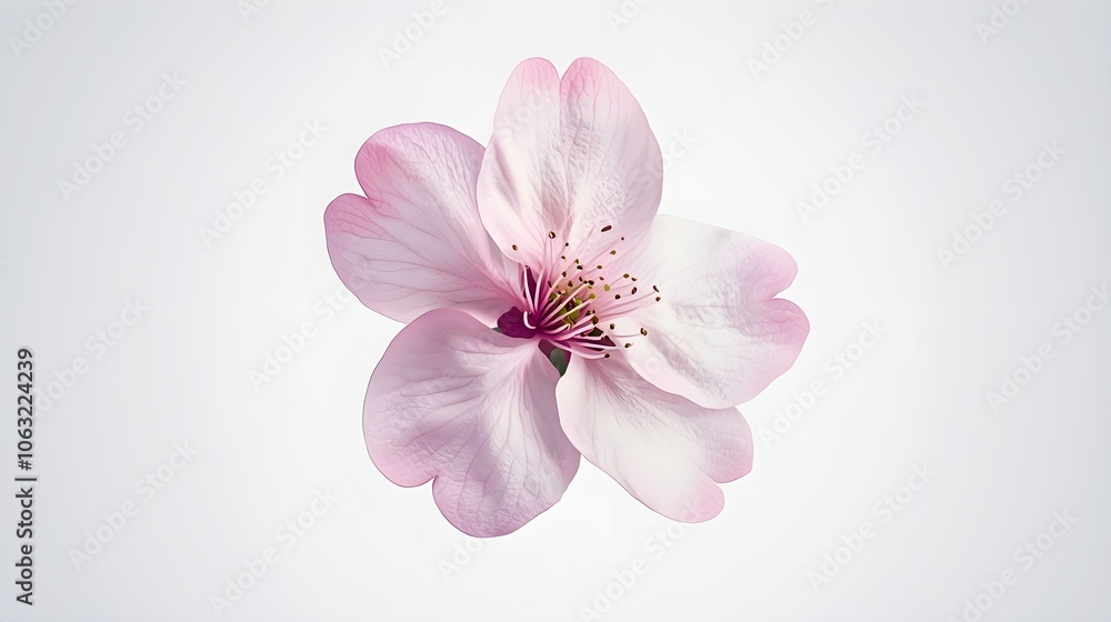 Obraz premium a realistic cherry blossom flower, delicate pink petals, photorealistic, isolated on white background
