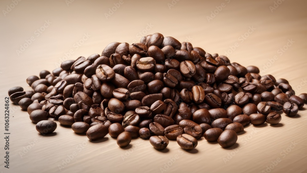 Obraz premium A close-up of freshly roasted coffee beans, showcasing their rich, dark color and shiny surface, perfect for coffee lovers and culinary projects