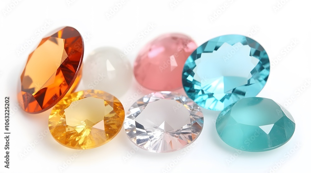 Fototapeta premium Colorful Gemstones on White Background