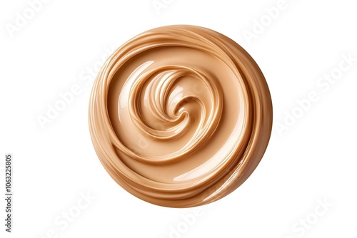 a realistic peanut butter swirl, creamy texture, rich brown, photorealistic, isolated on white background