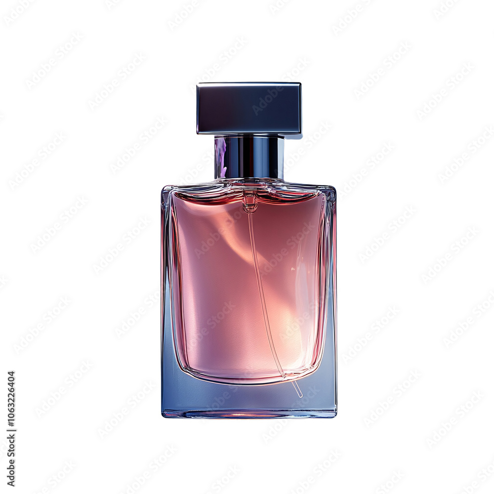 Sleek rectangular perfume bottle with a gradient from pink to violet, giving a sense of modernity and elegance, set against a transparent background Sleek rectangular perfume bottle with a gradient from pink to violet, giving a sense of modernity and elegance, set against a transparent background