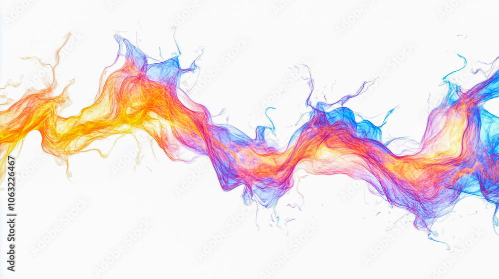 Vibrant orange and blue electric lightning bolt, dynamically intertwining with a glowing effect, isolated on a clean white background Vibrant orange and blue electric lightning bolt, dynamically intertwining with a glowing effect, isolated on a clean white background