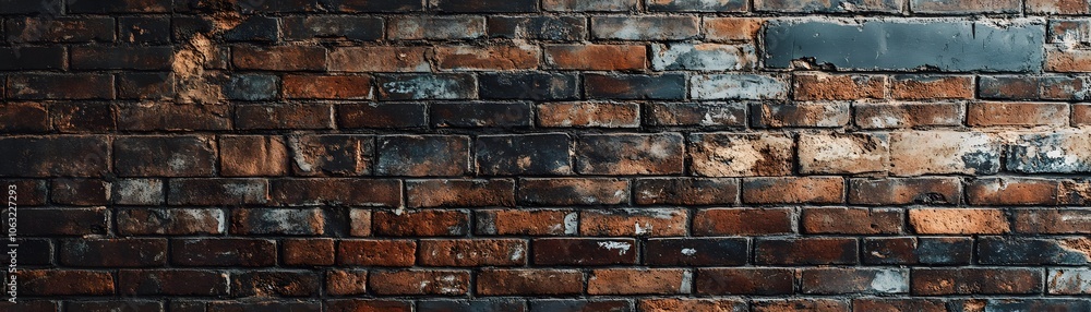 Fototapeta premium Weathered Brick Wall with Dark and Brown Tones