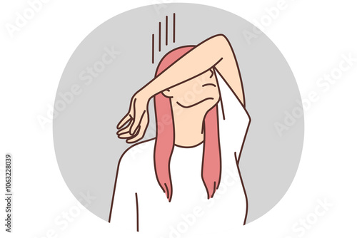 Unhappy woman hide face feeling depressed