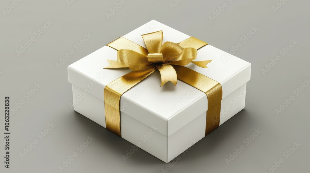 Elegant white gift box with golden ribbon, perfect for celebrations and special occasions Elegant white gift box with golden ribbon, perfect for celebrations and special occasions