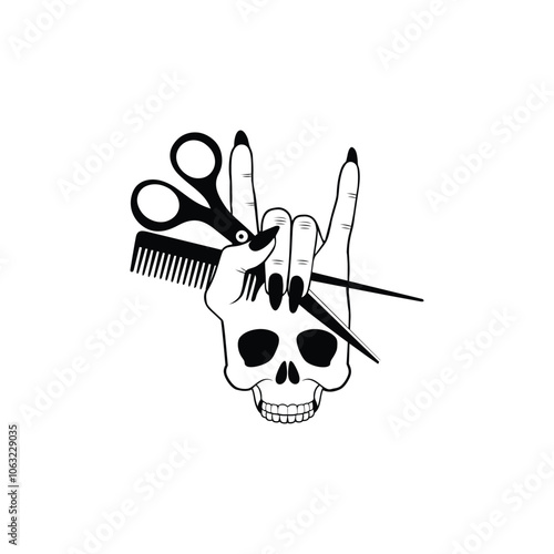 Hair Hustler vector illustration in black and white -  Hair Stylist Hand Clipart Design 