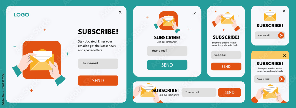 UX Design Business Set with Subscribe Window and Envelope Icon, Modern Pack UX Design Business Set with Subscribe Window and Envelope Icon, Modern Pack