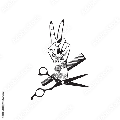 Hair Hustler vector illustration in black and white -  Hair Stylist Hand Clipart Design 