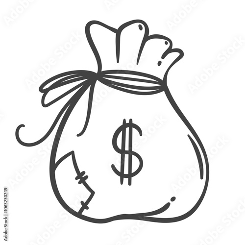 Bag of money with dollar sign line icon. Outline hand drawn old big sack of cash American currency. Wealth, casino jackpot mascot, money for change, bank payment or award icon vector illustration