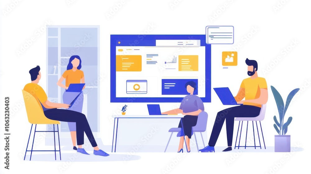A team of business professionals collaborating in a creative A team of business professionals collaborating in a creative