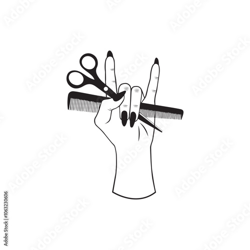 Hair Hustler vector illustration in black and white -  Hair Stylist Hand Clipart Design 