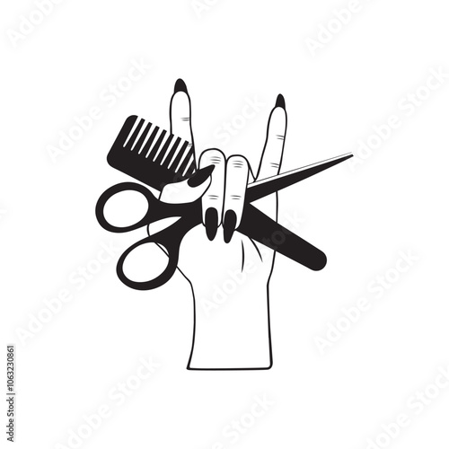 Hair Hustler vector illustration in black and white -  Hair Stylist Hand Clipart Design 