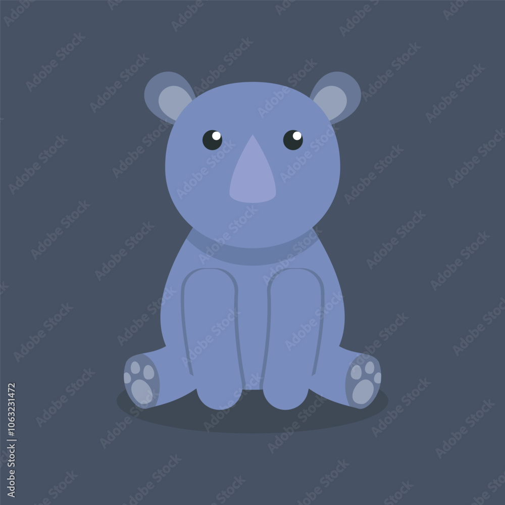 Naklejka premium cute sitting rhinoceros in flat vector design.