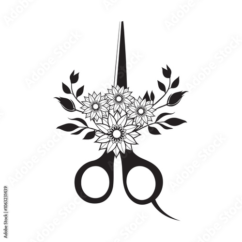 Hair Hustler vector illustration in black and white -  Hair Stylist Hand with flower Clipart Design 