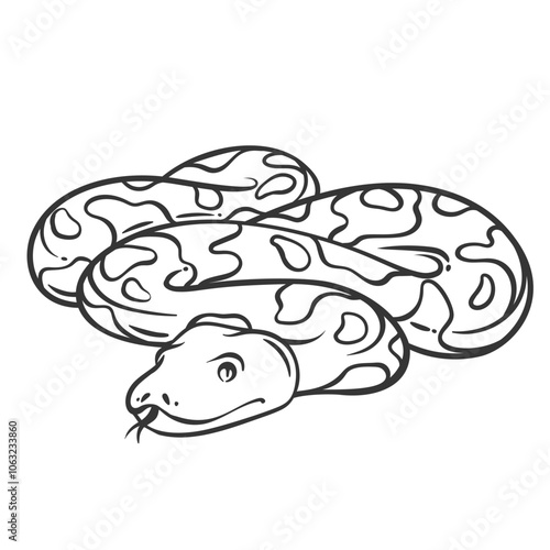 Python snake line icon. Outline hand drawn Pythonidae serpent reptile, sketch of predator. Nature, wildlife, animal mascot, simple nonvenomous snake with camouflage spots icon vector illustration
