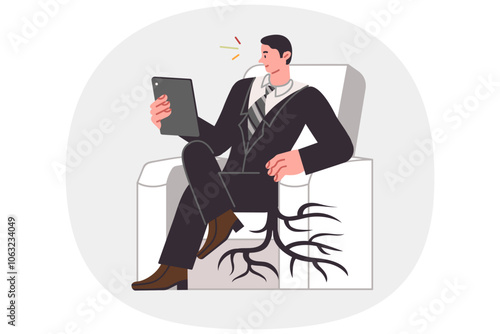 Business man with sedentary lifestyle runs risk developing osteochondrosis and problems with spine