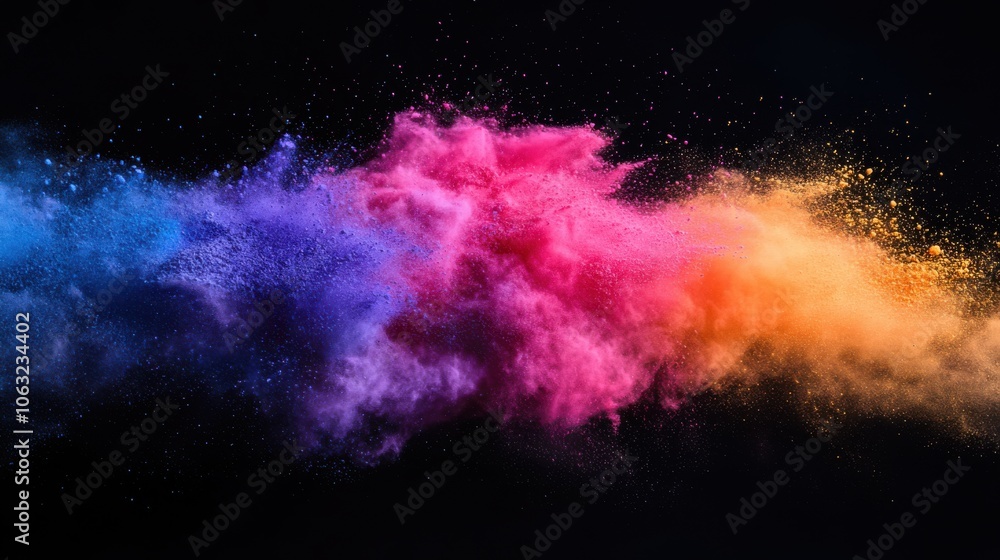 A vivid explosion of multi-colored powder, creating A vivid explosion of multi-colored powder, creating