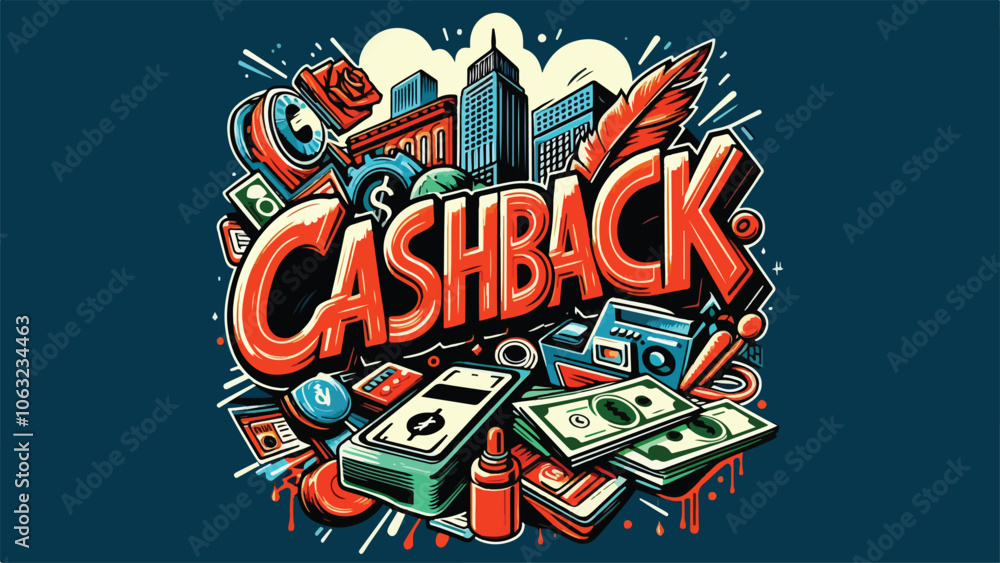 an illustration that says CASHBACK in graffiti style an illustration that says CASHBACK in graffiti style